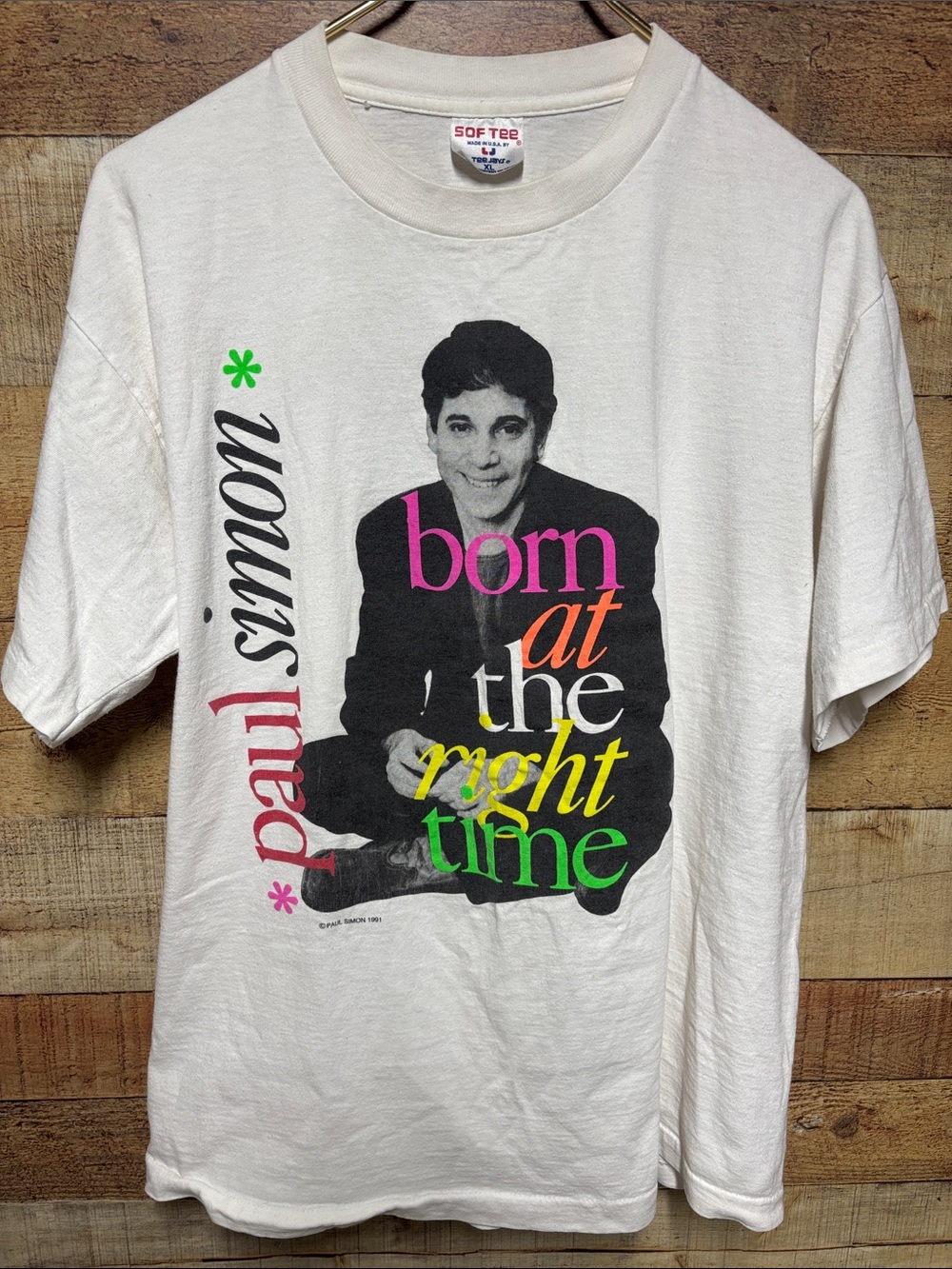 Vintage Paul Simon 1991 Born at the Right Time Graphic T-Shirt Single Stitch USA